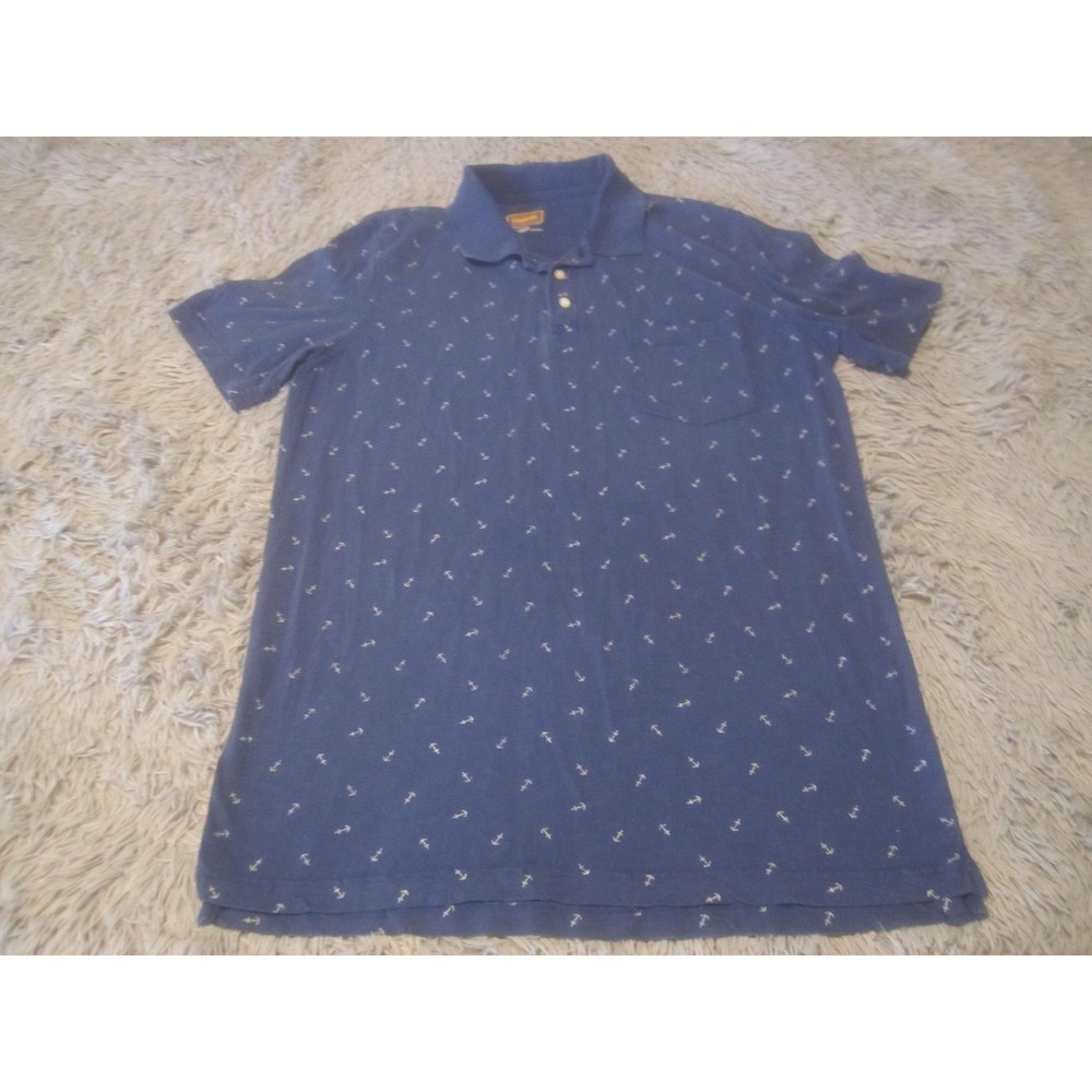 The Foundry Supply Co Polo Shirt Mens LT Blue Anchor Print Nautical Pocket